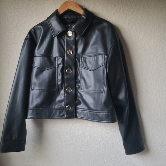 ZARA Black Faux Leather Jacket Women's Size S - Picture 2 of 10